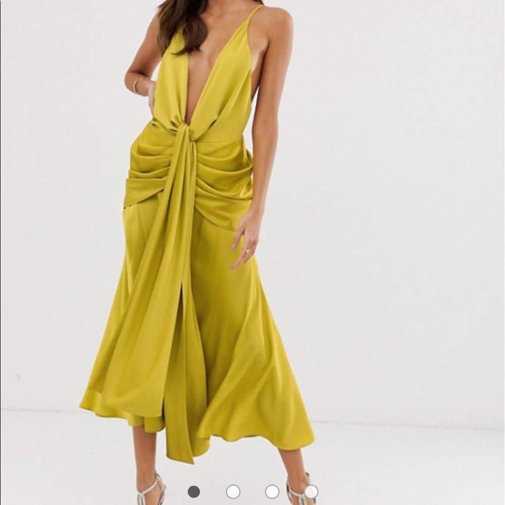 ASOS Edition satin plunge midi dress tie front